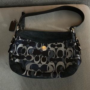 Gently used authentic coach bag, suede blues with silver hardware.